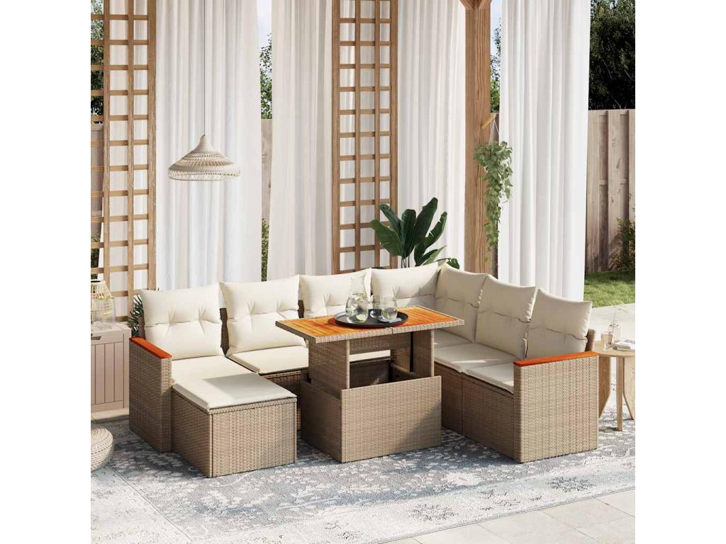Ensemble de mobilier de jardin en résine tressée beige - dlz1766459472350