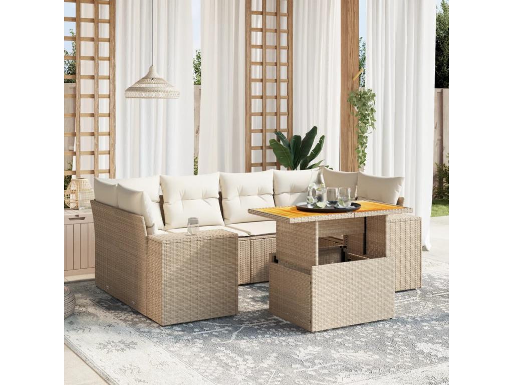 Ensemble de mobilier de jardin en résine tressée beige