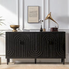 Wooden Storage Cabinet with 4 Doors, Modern Black Accent Cabinet, Free Standing Cabinet, Wooden Buffet Sideboards