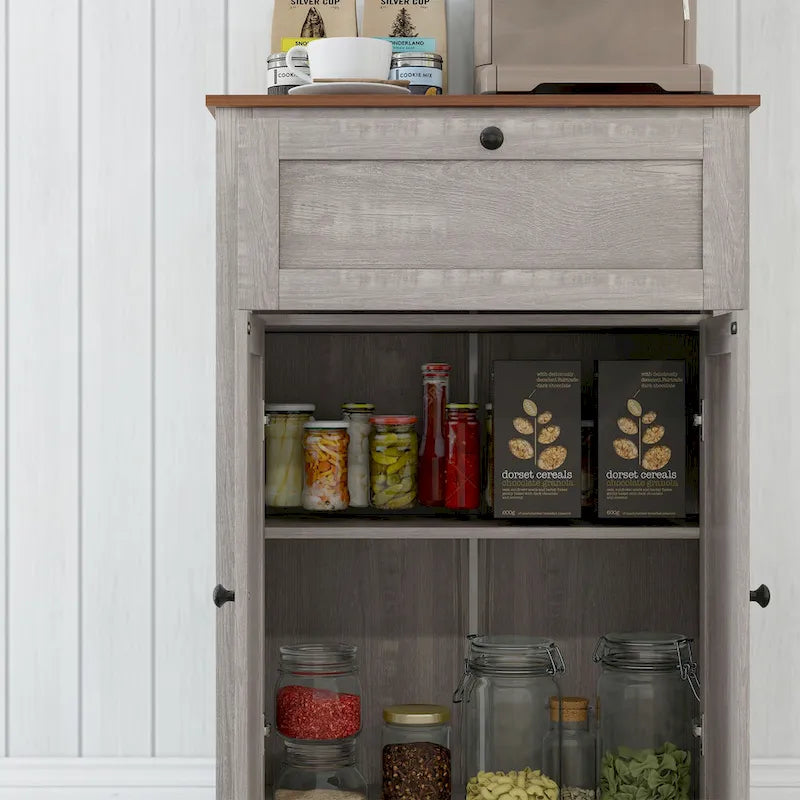 Meuble d'appoint style grange, buffet de cuisine avec double porte, tiroir et étagère réglable