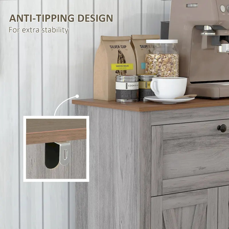 Meuble d'appoint style grange, buffet de cuisine avec double porte, tiroir et étagère réglable