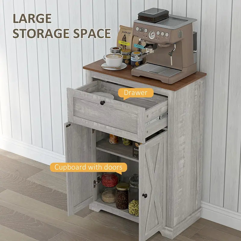 Meuble d'appoint style grange, buffet de cuisine avec double porte, tiroir et étagère réglable