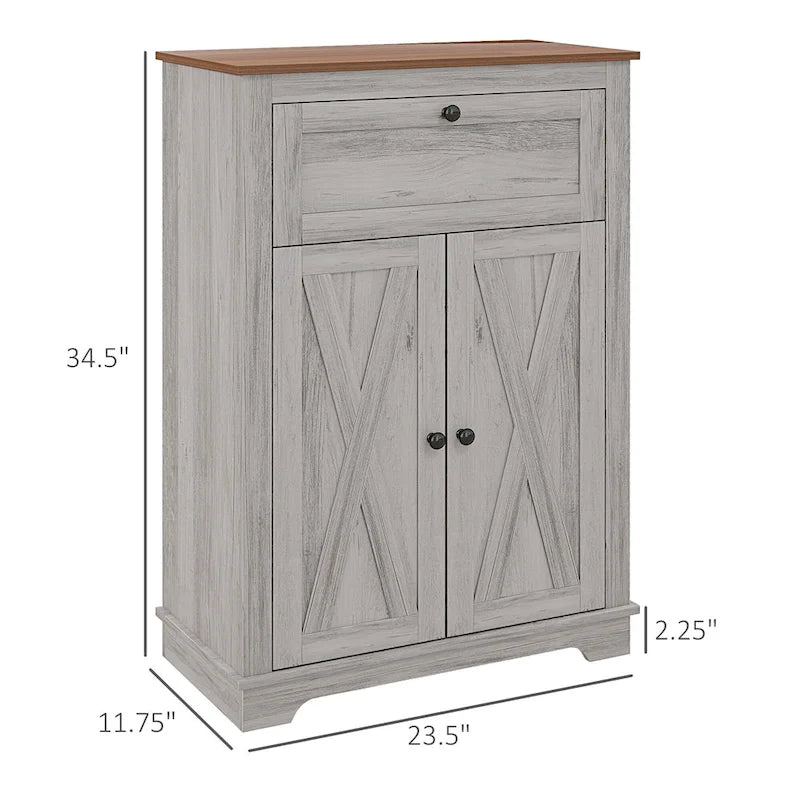 Meuble d'appoint style grange, buffet de cuisine avec double porte, tiroir et étagère réglable