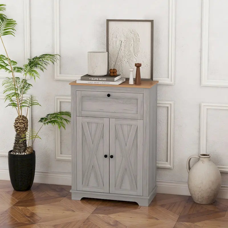 Meuble d'appoint style grange, buffet de cuisine avec double porte, tiroir et étagère réglable