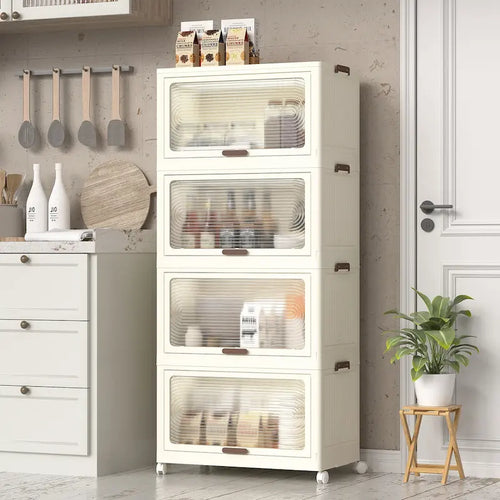 4 Tier Plastic Storage Bins with Lids 78QT, Stackable Storage Containers with Wheels, Folding Storage Boxes