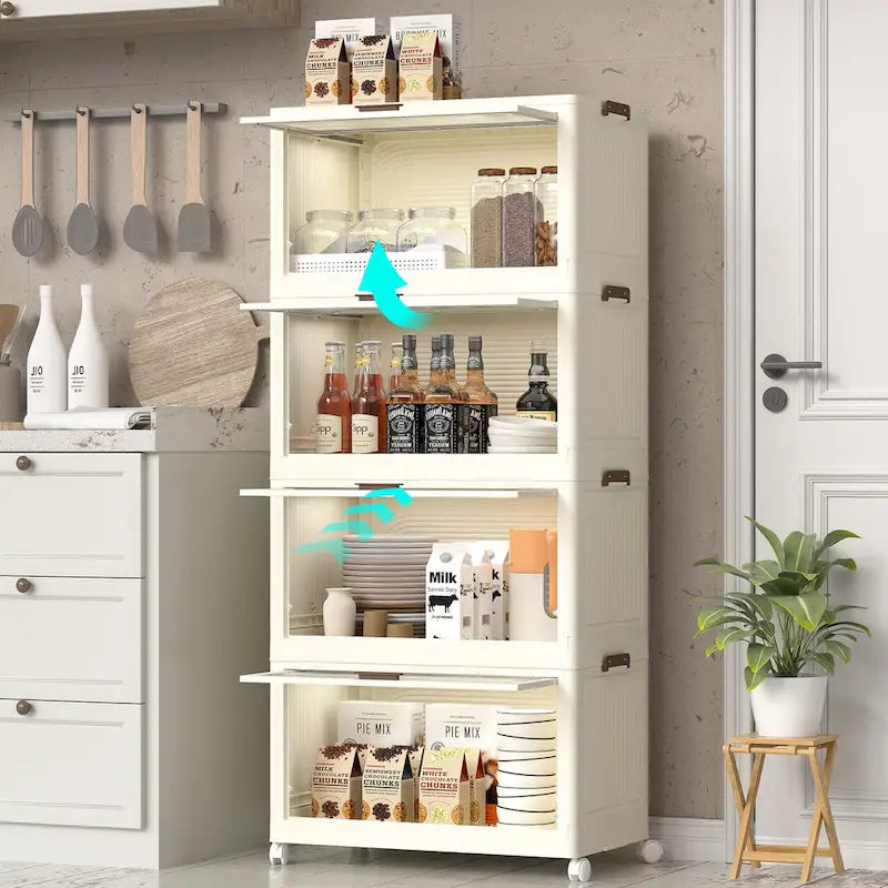 Bacs de rangement en plastique à 4 niveaux avec couvercles 78QT, conteneurs de rangement empilables avec roulettes, boîtes de rangement pliables