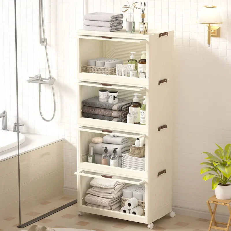 Bacs de rangement en plastique à 4 niveaux avec couvercles 78QT, conteneurs de rangement empilables avec roulettes, boîtes de rangement pliables