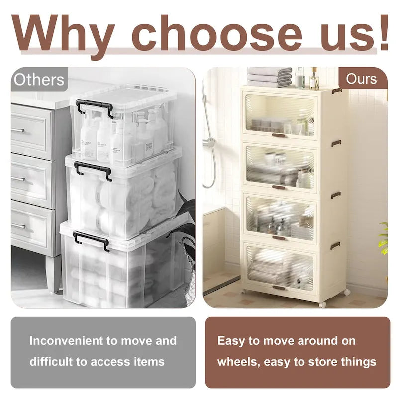 Bacs de rangement en plastique à 4 niveaux avec couvercles 78QT, conteneurs de rangement empilables avec roulettes, boîtes de rangement pliables