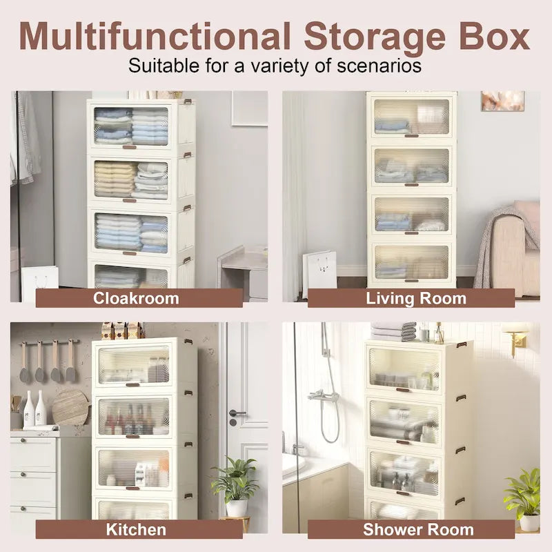 Bacs de rangement en plastique à 4 niveaux avec couvercles 78QT, conteneurs de rangement empilables avec roulettes, boîtes de rangement pliables