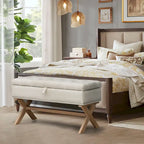 Pouf de rangement de 89 cm (35 pouces), pouf capitonné en lin avec rangement intégré