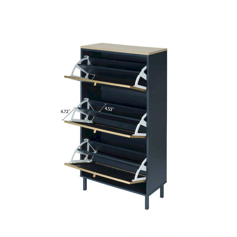 Étagère à chaussures à 3 portes en métal, meuble de rangement à chaussures moderne autoportant, rotin métallique, pour entrée