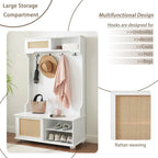 Porte-vêtements, banc de rangement, étagère à chaussures avec porte en rotin pour entrée