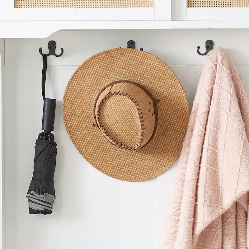 Porte-vêtements, banc de rangement, étagère à chaussures avec porte en rotin pour entrée