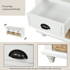 Banc de rangement rembourré polyvalent style ferme 42.10 avec 3 tiroirs et 3 paniers en rotin