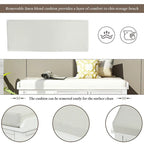 Banc de rangement rembourré polyvalent style ferme 42.10 avec 3 tiroirs et 3 paniers en rotin