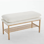 End of Bed Bench with Shelf, Linen Upholstered Storage Shoe Bench,Bedroom Bench with Metal Legs,300 LB
