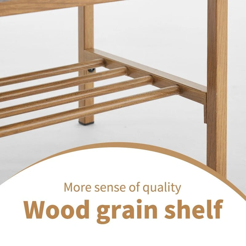 Banc de lit avec étagère, banc à chaussures de rangement recouvert de lin, banc de chambre avec pieds en métal, 136 kg