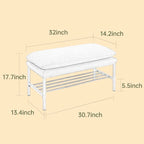 Banc de lit avec étagère, banc à chaussures de rangement recouvert de lin, banc de chambre avec pieds en métal, 136 kg