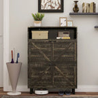 Meuble à chaussures de style campagnard avec portes coulissantes, organisateur de chaussures avec 2 tiroirs rabattables, meuble à chaussures étroit autoportant