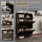 Meuble à chaussures de style campagnard avec portes coulissantes, organisateur de chaussures avec 2 tiroirs rabattables, meuble à chaussures étroit autoportant