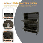 Meuble à chaussures de style campagnard avec portes coulissantes, organisateur de chaussures avec 2 tiroirs rabattables, meuble à chaussures étroit autoportant