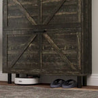 Meuble à chaussures de style campagnard avec portes coulissantes, organisateur de chaussures avec 2 tiroirs rabattables, meuble à chaussures étroit autoportant