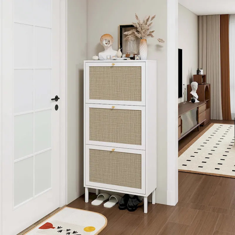 Étagère à chaussures en rotin à 3 portes