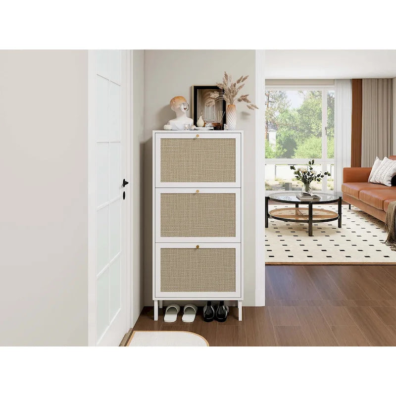 Étagère à chaussures en rotin à 3 portes