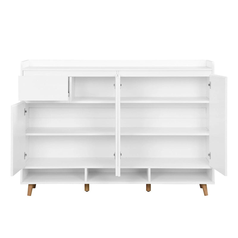 Meuble à chaussures élégant et contemporain avec étagères réglables, rangement minimaliste pour la maison avec pieds en bois massif