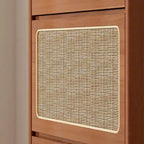 Meuble à chaussures en rotin pour entrée, étagère à chaussures autoportante avec 3 tiroirs rabattables et panneau perforé noir, meuble à chaussures étroit et dissimulé