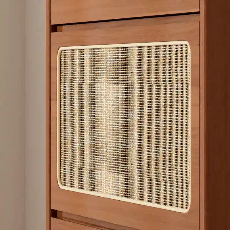 Meuble à chaussures en rotin pour entrée, étagère à chaussures autoportante avec 3 tiroirs rabattables et panneau perforé noir, meuble à chaussures étroit et dissimulé