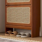 Meuble à chaussures en rotin pour entrée, étagère à chaussures autoportante avec 3 tiroirs rabattables et panneau perforé noir, meuble à chaussures étroit et dissimulé