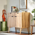 Meuble Latimer de style moderne du milieu du siècle, fabriqué à la main en bois de manguier, avec 2 tiroirs et 2 portes, par Christopher Knight Home