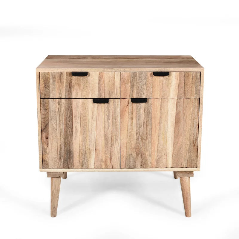 Meuble Latimer de style moderne du milieu du siècle, fabriqué à la main en bois de manguier, avec 2 tiroirs et 2 portes, par Christopher Knight Home