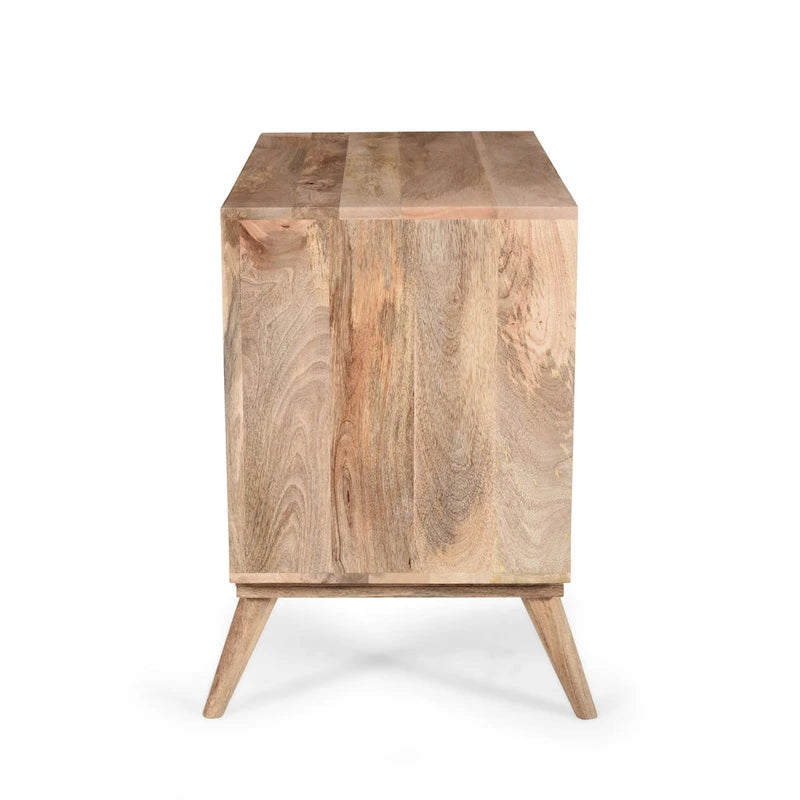 Meuble Latimer de style moderne du milieu du siècle, fabriqué à la main en bois de manguier, avec 2 tiroirs et 2 portes, par Christopher Knight Home