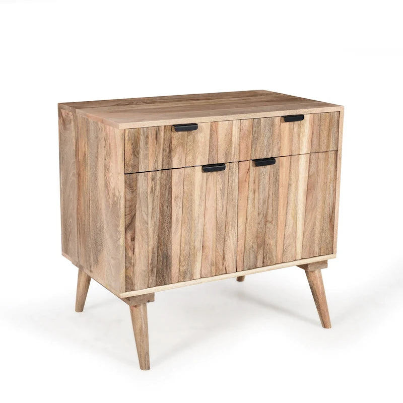Meuble Latimer de style moderne du milieu du siècle, fabriqué à la main en bois de manguier, avec 2 tiroirs et 2 portes, par Christopher Knight Home