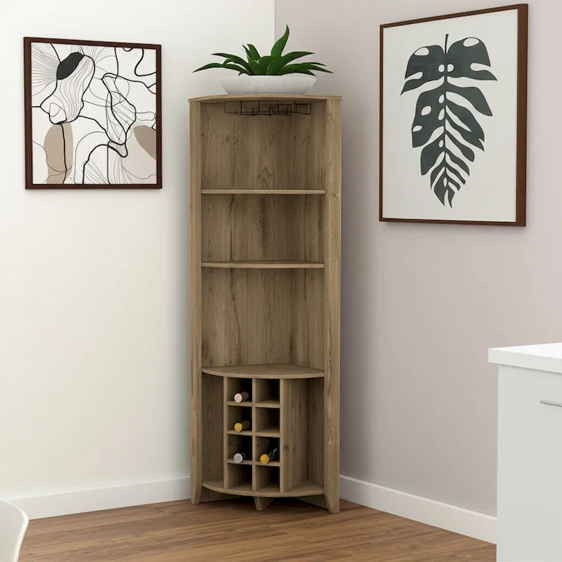 Meuble bar d'angle HomeRoots 71 en bois brun clair