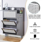 Meuble de rangement à chaussures avec portes en rotin et étagères réglables, étagère à chaussures moderne dissimulée avec 3 tiroirs rabattables