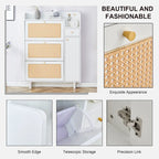 Meuble de rangement à chaussures avec portes en rotin et étagères réglables, étagère à chaussures moderne dissimulée avec 3 tiroirs rabattables