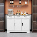 Buffet de style campagnard avec 3 tiroirs et 3 portes, idéal pour la salle à manger, le salon ou la cuisine - Blanc