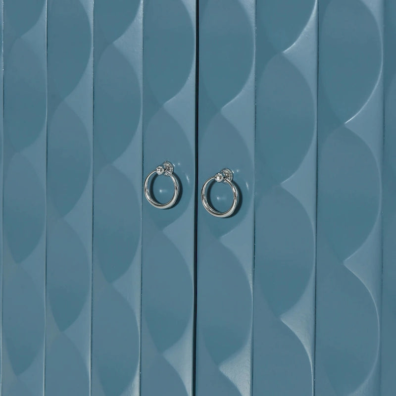 Modern 4-door Sideboard with Convex Pattern Doors and 2 Silver Handle for Living Room, Dining Room, Kitchen (Black)