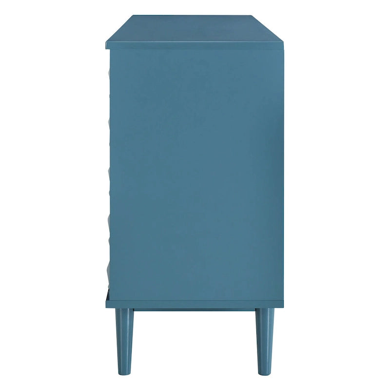 Buffet moderne à 4 portes avec portes à motif convexe et 2 poignées argentées pour salon, salle à manger, cuisine (noir)