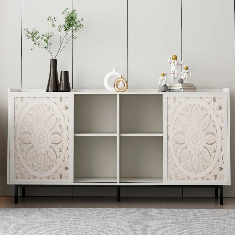 Meuble de salon style milieu du siècle, meuble TV, rangement de cuisine, buffet vitrine blanc, adapté aux meubles TV