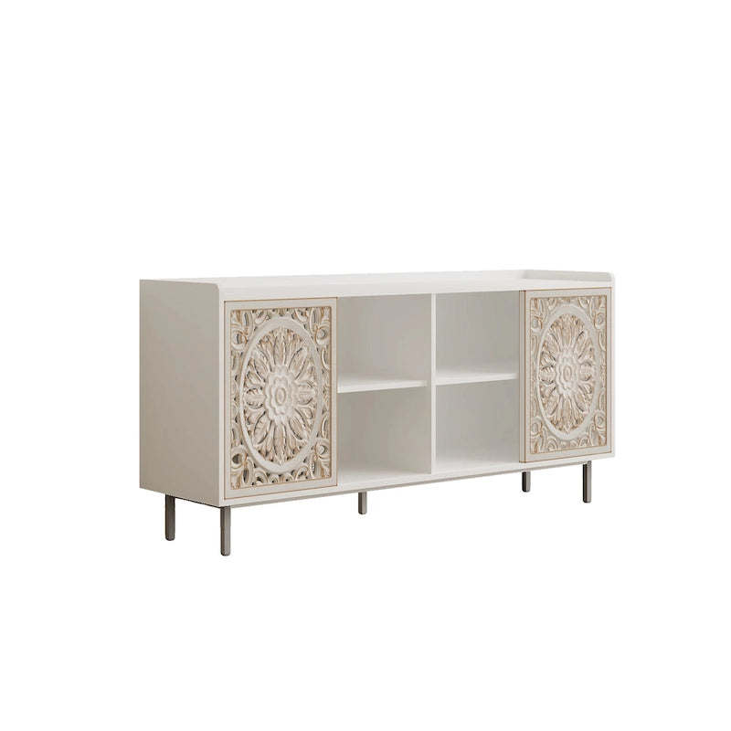 Meuble de salon style milieu du siècle, meuble TV, rangement de cuisine, buffet vitrine blanc, adapté aux meubles TV