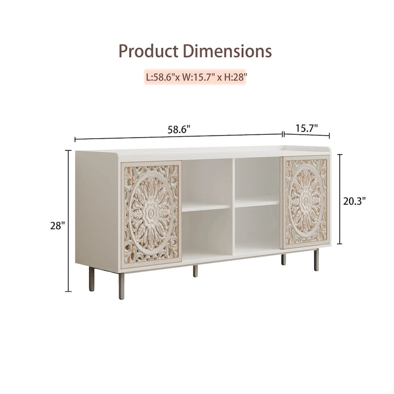 Meuble de salon style milieu du siècle, meuble TV, rangement de cuisine, buffet vitrine blanc, adapté aux meubles TV