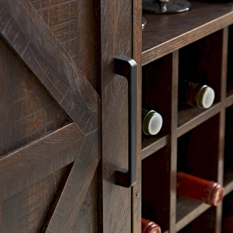 Meuble bar à vin pour spiritueux et verres, bar à café de style campagnard, buffet avec casier à vin et portes coulissantes de style grange