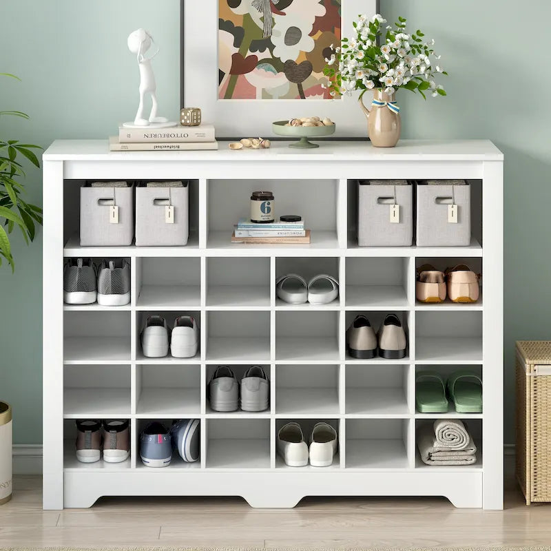 Meuble console à chaussures au design élégant avec 24 compartiments, meuble à chaussures moderne avec base incurvée, buffet polyvalent de haute qualité