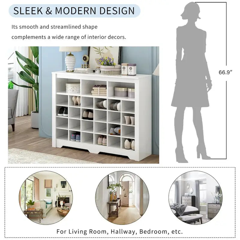 Meuble console à chaussures au design élégant avec 24 compartiments, meuble à chaussures moderne avec base incurvée, buffet polyvalent de haute qualité