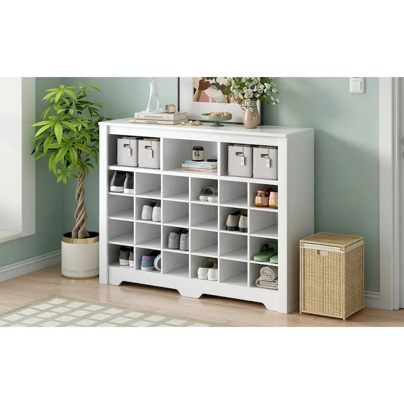 Meuble console à chaussures au design élégant avec 24 compartiments, meuble à chaussures moderne avec base incurvée, buffet polyvalent de haute qualité