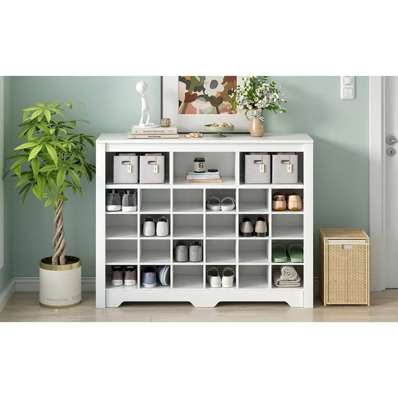 Meuble console à chaussures au design élégant avec 24 compartiments, meuble à chaussures moderne avec base incurvée, buffet polyvalent de haute qualité